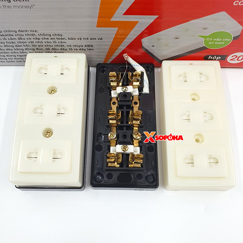 Ổ Cắm Điện 3 Lỗ Gắn Táp Lô Có Màn Che An Toàn T31N SOPOKA 2200W