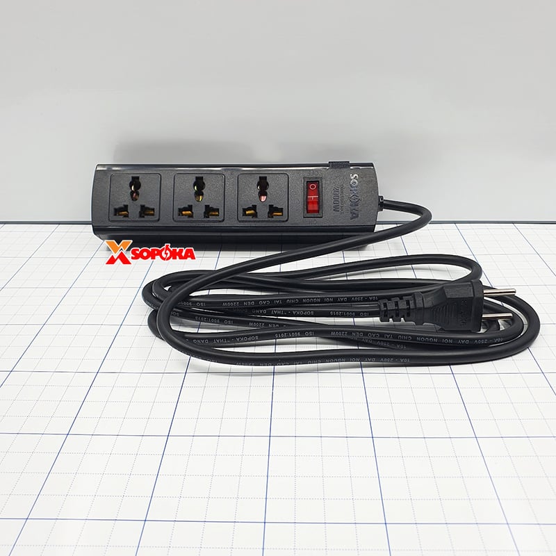 Ổ Cắm Điện 3 Lỗ Lõi Sứ Chống Cháy Tự Ngắt Điện Khi Quá Tải 2000W 3T SOPOKA