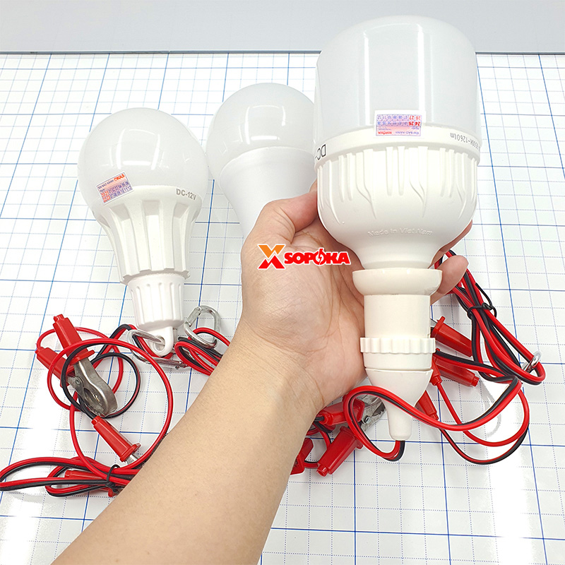 Bóng Đèn Led Dùng Bình 12V Liền Dây Kẹp Đui Vặn Xoáy E27 SOPOKA