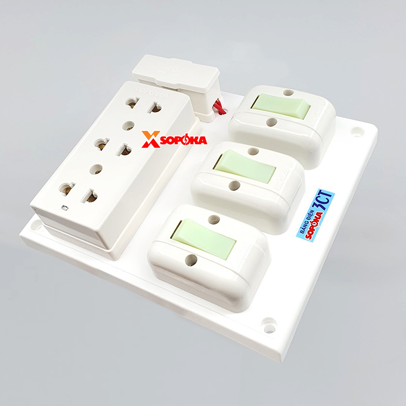 Bảng Điện Táp Lô 3 Công Tắc 3 Ổ Cắm Có Cầu Chì 3CT SOPOKA