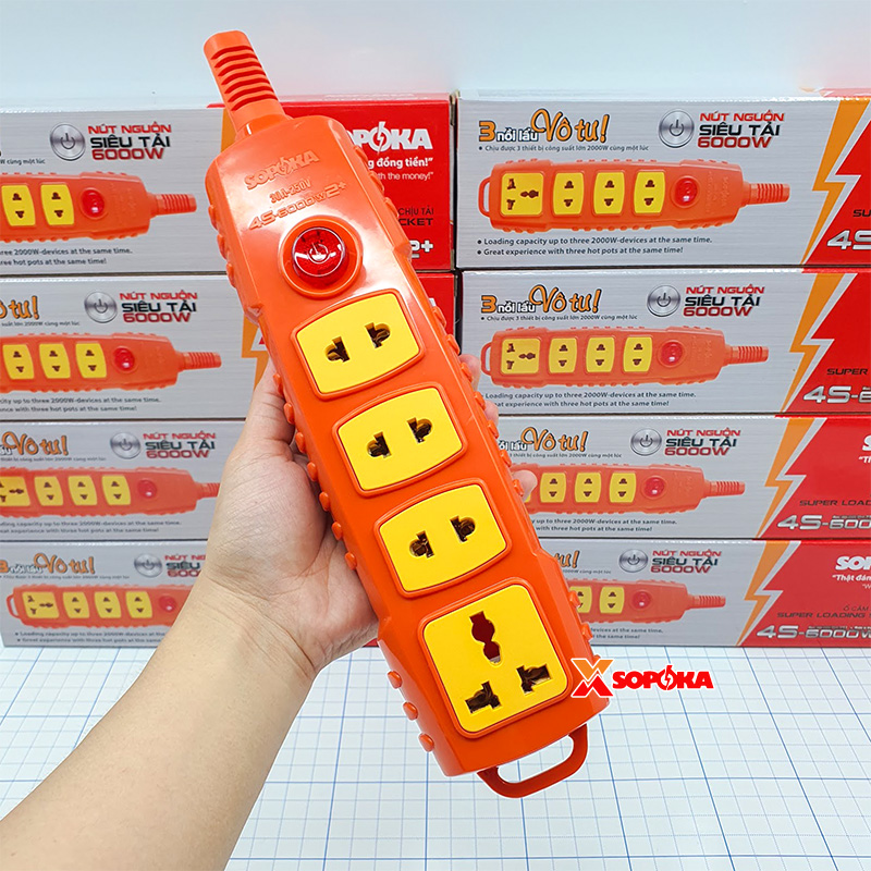 Ổ Cắm Điện 4 Lỗ Không Dây 6000W Có Nút Nguồn 4S-6000W2+ SOPOKA