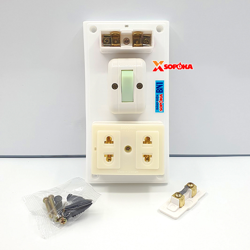 ảng Điện Táp Lô 1 Công Tắc 2 Lỗ Cắm Có Cầu Chì BN1 SOPOKA