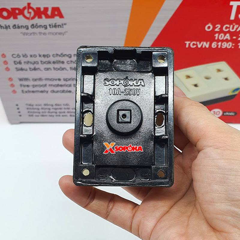 Ổ Cắm Điện 2 Lỗ Gắn Táp Lô SOPOKA T30 An Toàn 2200W