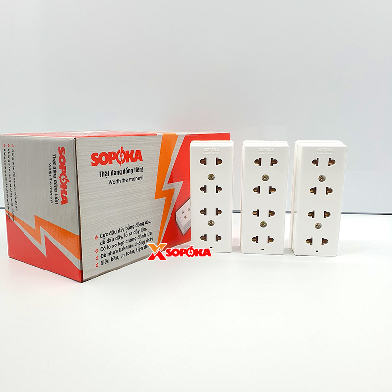 Ổ Cắm Điện 4 Lỗ Gắn Tường/Gắn Táp Lô SOPOKA E25