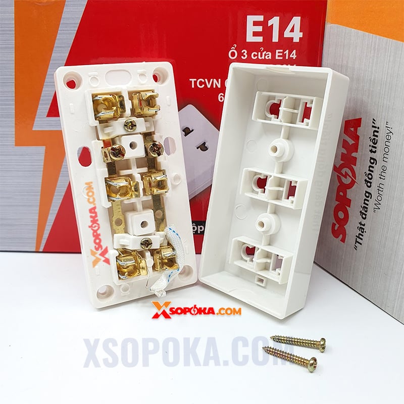 Ổ cắm điện 3 lỗ gắn táp lô E14 SOPOKA màu trắng chịu nhiệt