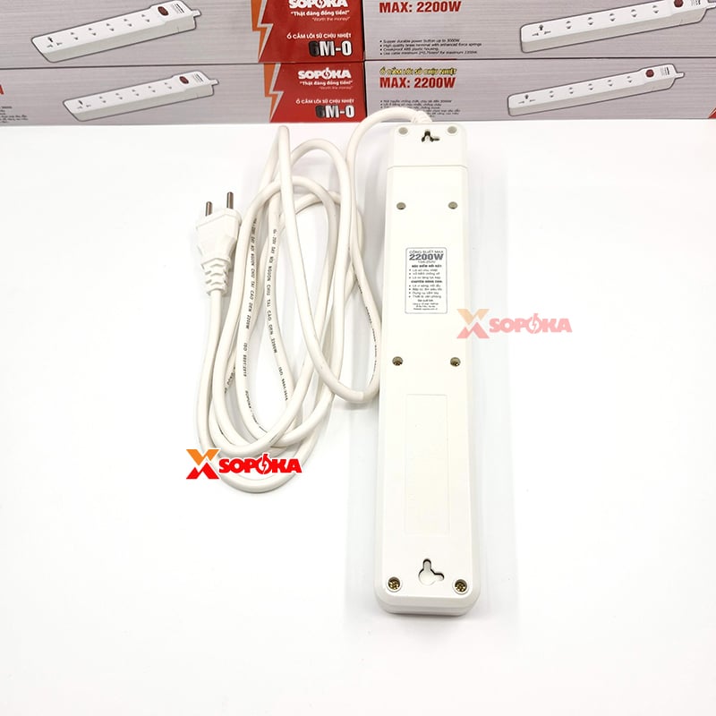 Ổ Cắm 6 Lỗ Lõi Sứ 2200W SOPOKA 6M2 – Có Dây, Công Tắc