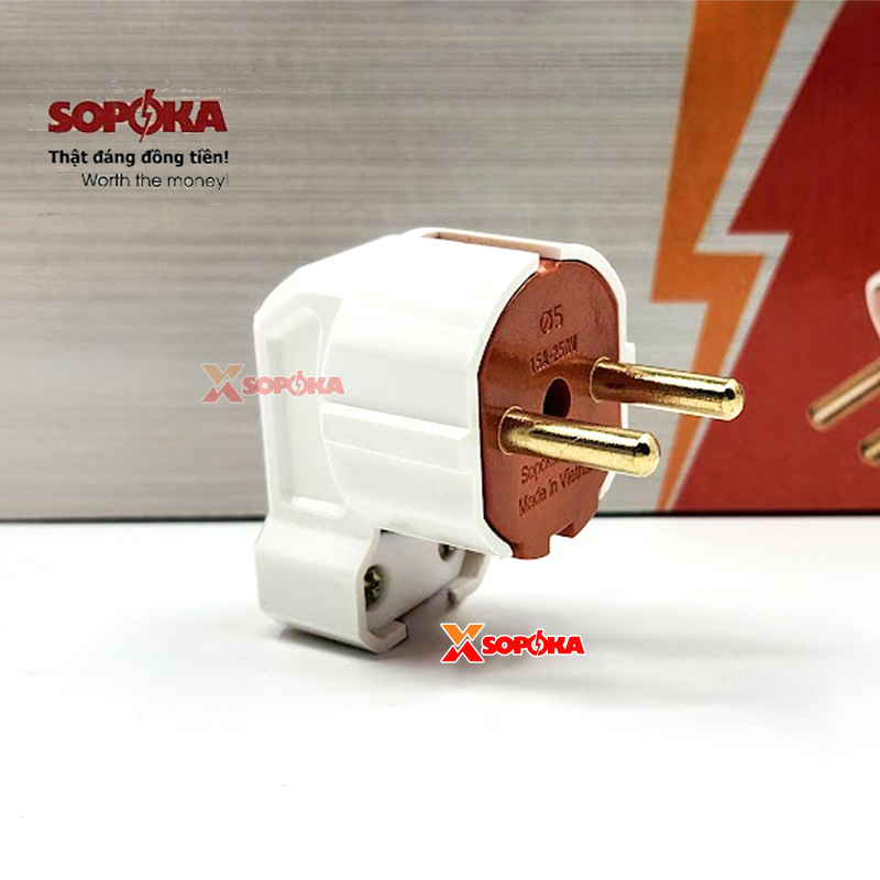 SOPOKA Phích Cắm Siêu Chịu Tải Dương Gập Vuông Góc 3000W 15A P3000W-G1