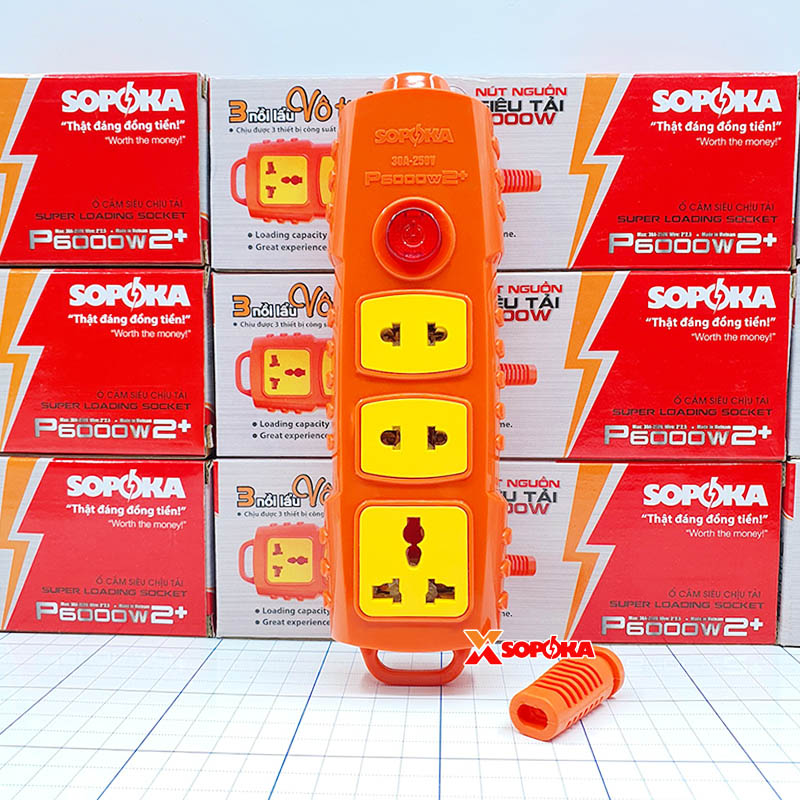 Ổ Cắm Điện 3 Lỗ 6000W Không Dây Có Nút Nguồn P6000W2+ SOPOKA