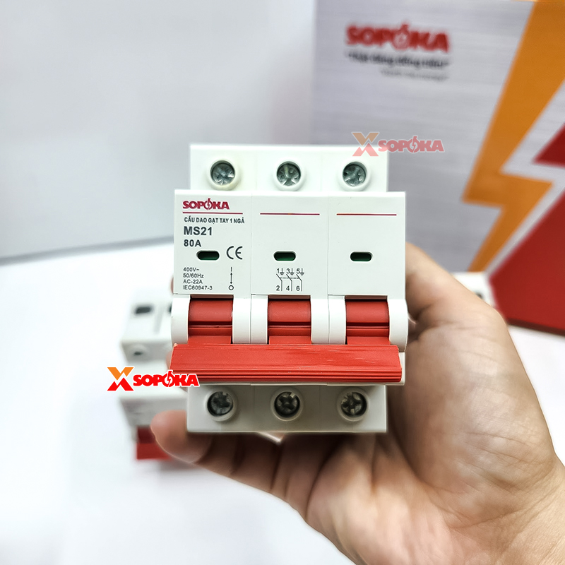 SOPOKA Cầu Dao Gạt Tay 1 Ngã 3P MS21 (15A–80A)