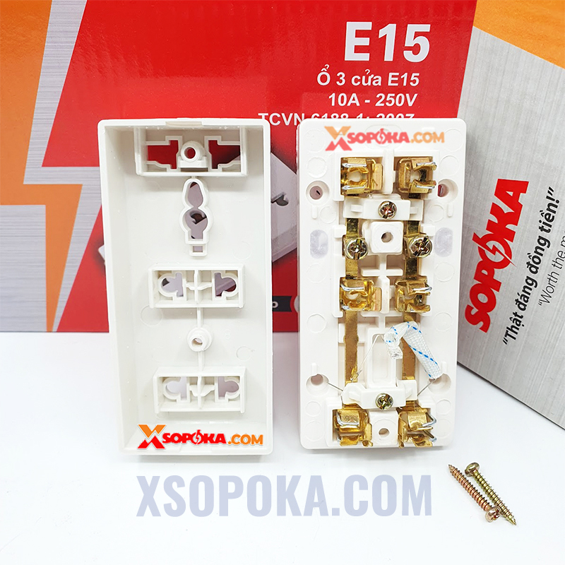 Ổ Cắm Điện 3 Lỗ Gắn Táp Lô E15 SOPOKA Chịu Tải 2200W, Chống Tuột Phích, Lắp Đặt Dễ Dàng