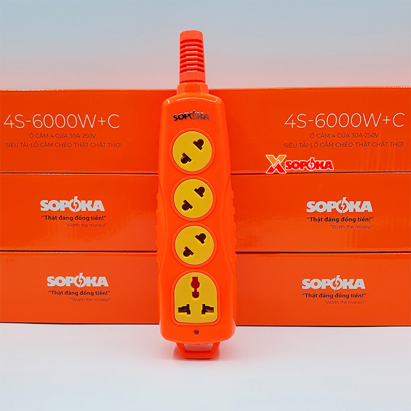 Ổ Cắm Điện 6000W 4 Lỗ Chéo Không Dây Siêu Chịu Tải 30A 4S-6000W+C SOPOKA