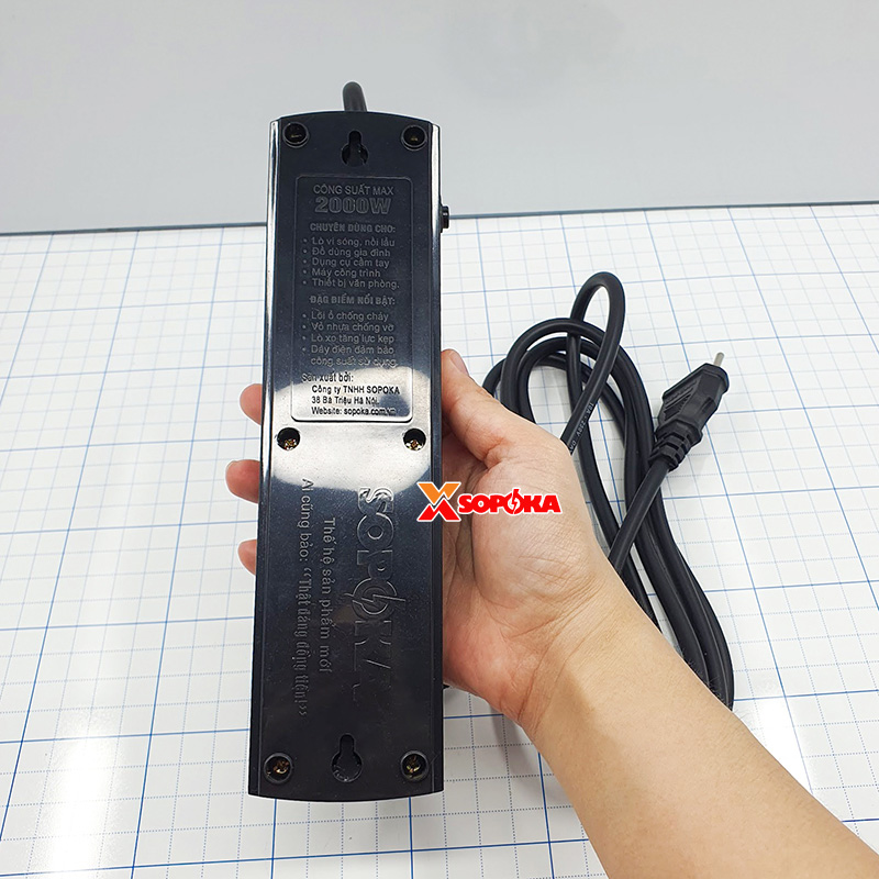 Ổ Cắm Điện 3 Lỗ Lõi Sứ Chống Cháy Tự Ngắt Điện Khi Quá Tải 2000W 3T SOPOKA
