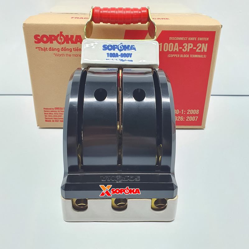 Cầu Dao Đảo Đế Sứ 3 Pha 100A 3P 2N 600V Màu Đen D37 SOPOKA