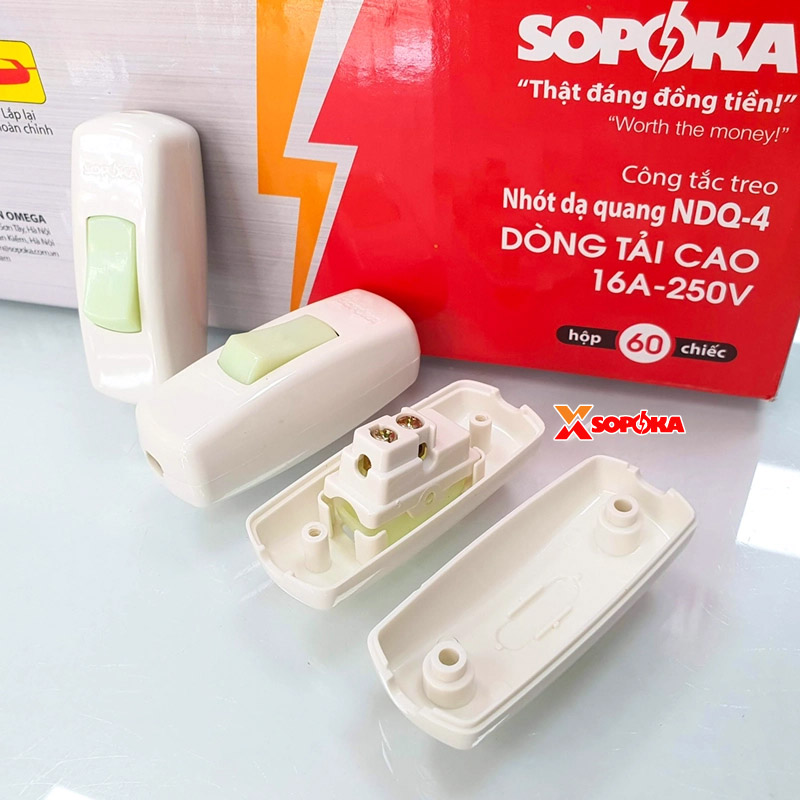 Công Tắc Treo Quả Nhót Dạ Quang 16A NDQ-4 SOPOKA