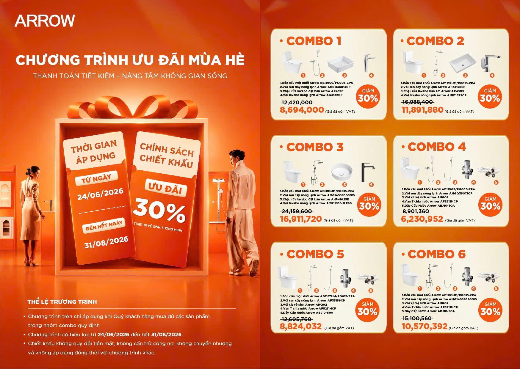 Combo Thiết Bị Vệ Sinh Arrow – Giải Pháp Trọn Bộ Cho Phòng Tắm Hiện Đại
