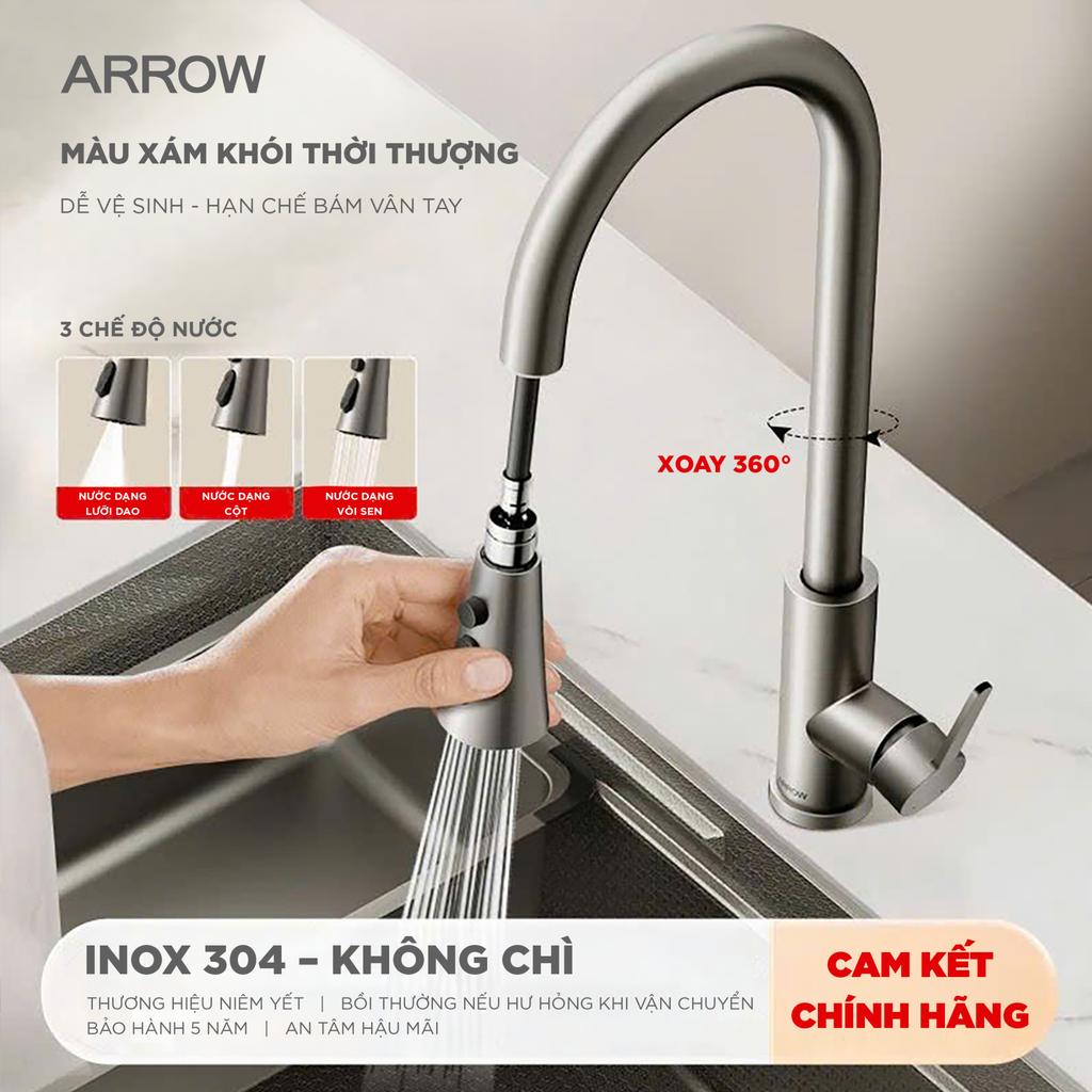 Vòi bếp nóng lạnh Arrow AF4589GGPM