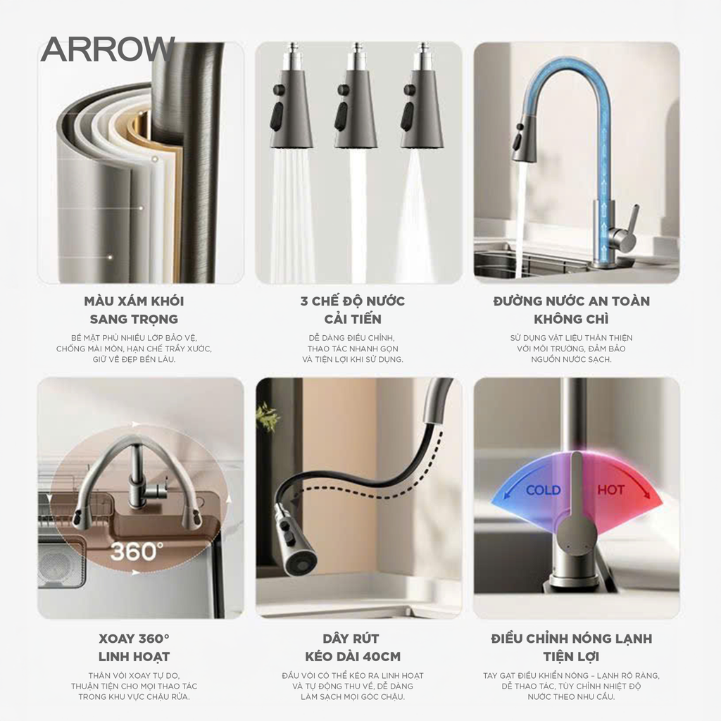 Vòi bếp nóng lạnh Arrow AF4589GGPM