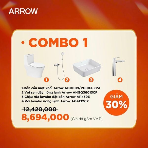 Combo Thiết Bị Vệ Sinh Arrow – Giải Pháp Trọn Bộ Cho Phòng Tắm