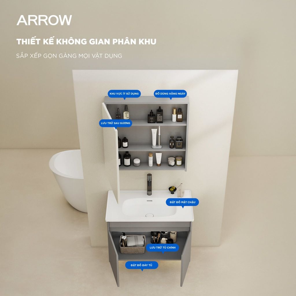 Bộ Tủ Lavabo Arrow ADGMD8G4035WF-DJB/ADGMD8G4035WF-DJB và Tủ Gương Arrow AMJD8G4035WF-DJB