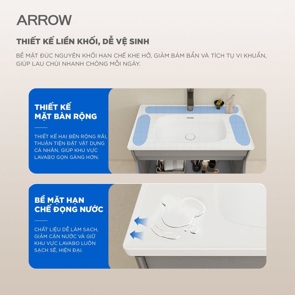 Bộ Tủ Lavabo Arrow ADGMD8G4035WF-DJB/ADGMD8G4035WF-DJB và Tủ Gương Arrow AMJD8G4035WF-DJB