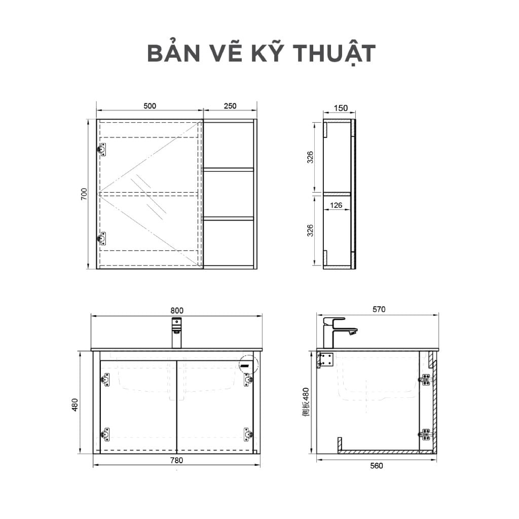 Bộ Tủ Lavabo Arrow ADGMD8G4035WF-DJB/ADGMD8G4035WF-DJB và Tủ Gương Arrow AMJD8G4035WF-DJB