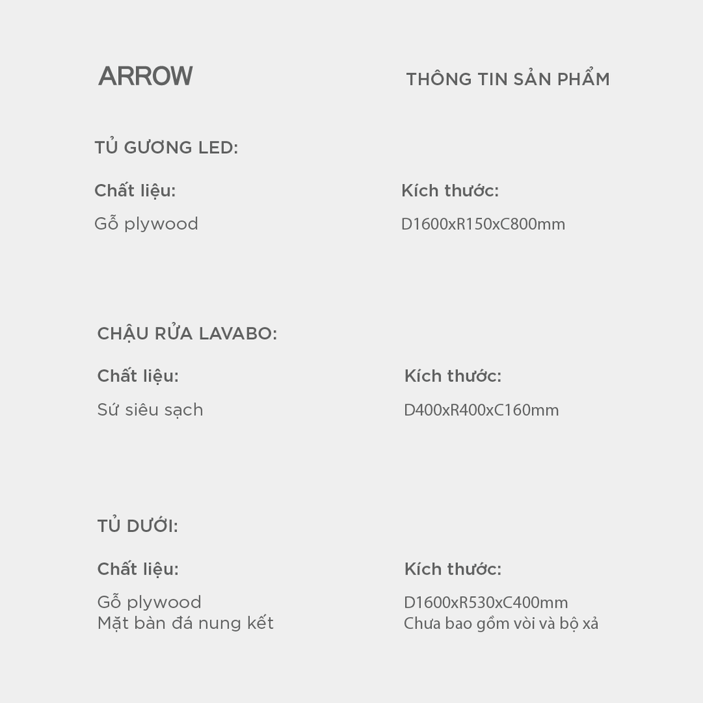 Bộ Tủ Lavabo Arrow A1601XXY1/AP41025B và Tủ Gương Arrow A1601XXY2