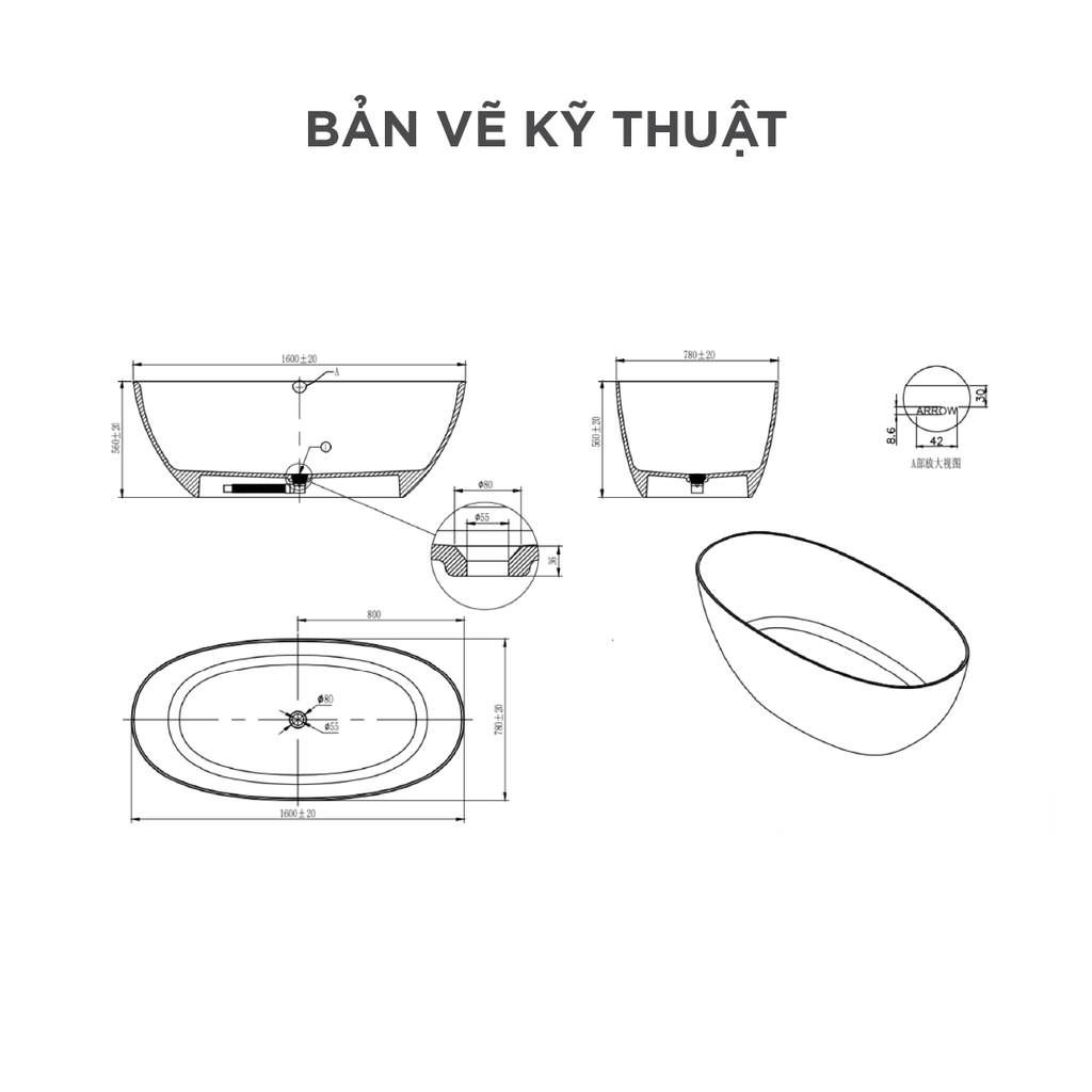 Bồn tắm chân yếm Arrow A1684TQ