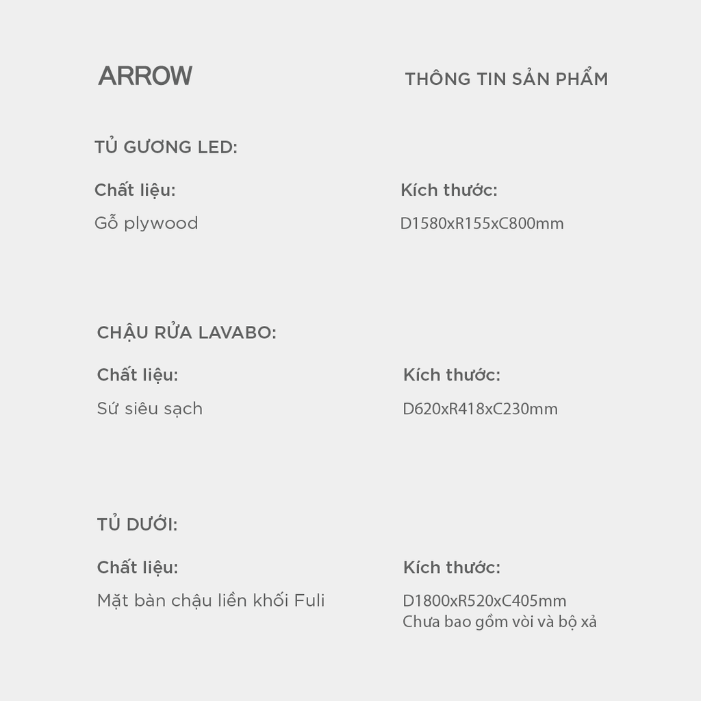 Bộ Tủ Lavabo Arrow A1801KY1/AP4035 và Tủ Gương Arrow A1801KY2