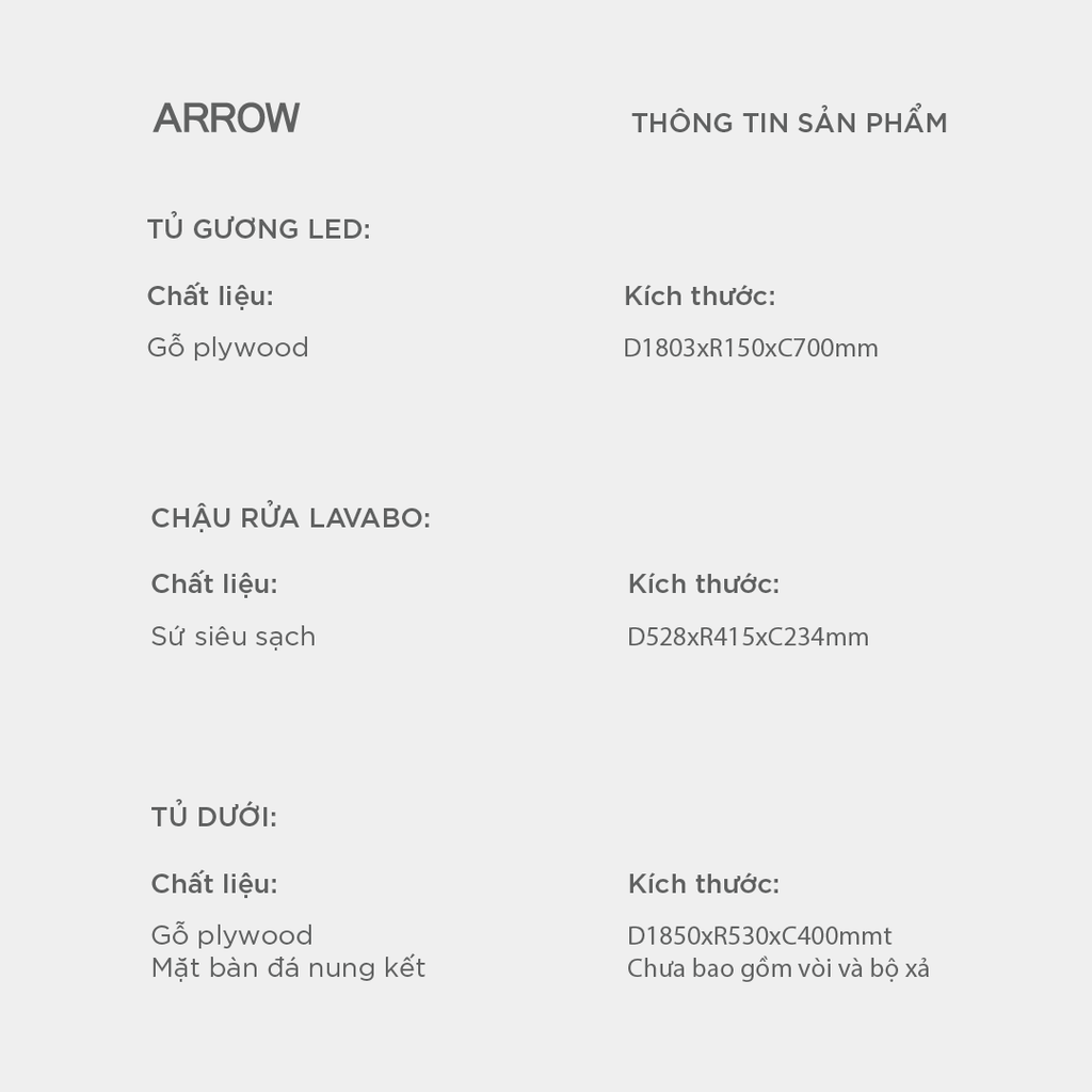 Bộ Tủ Lavabo Arrow A18501QM1/AP4036 và Tủ Gương Arrow A18501QM2