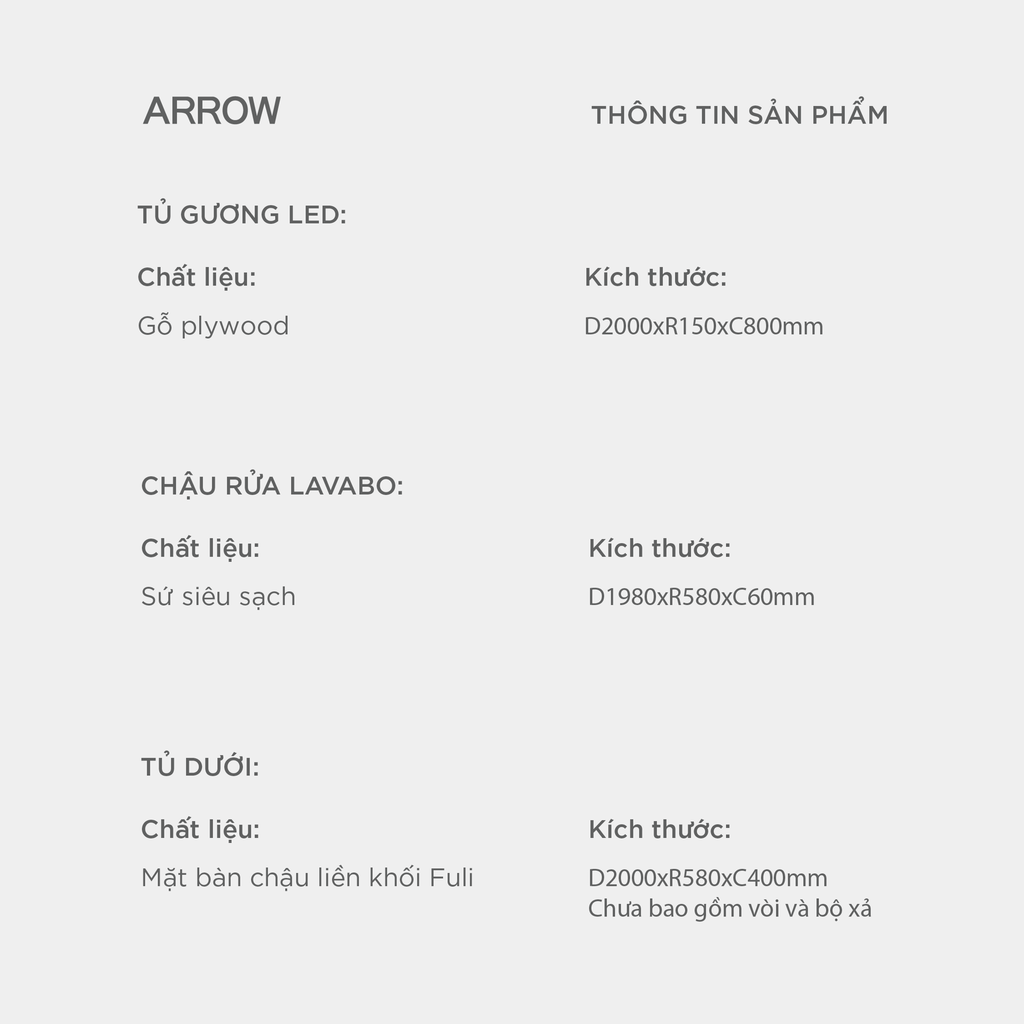 Bộ Tủ Lavabo Arrow A2001CX1 và Tủ Gương Arrow A2001CX2
