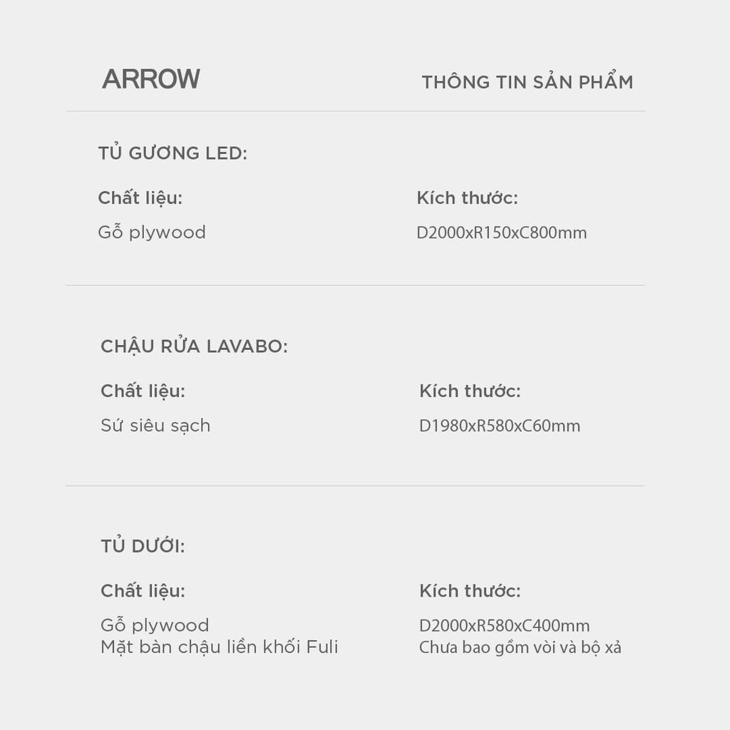 Bộ Tủ Lavabo Arrow A1601MY1/AP4035 và Tủ Gương Arrow A1601MY2