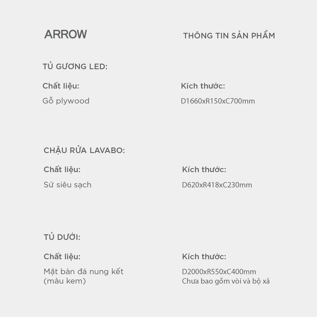 Bộ Tủ Lavabo Arrow A2001XY1/AP4035 và Tủ Gương Arrow A2001XY2