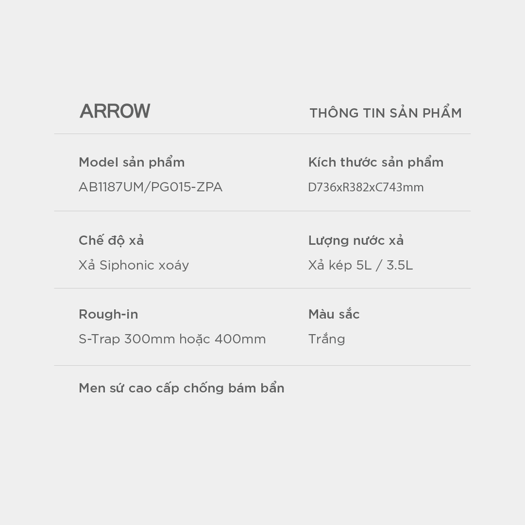 Bồn cầu một khối Arrow AB1187UM/PG015-ZPA
