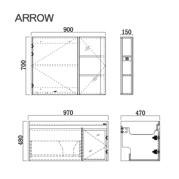 Bộ Tủ Lavabo Arrow AUDD10G31009H-YG/AP31009H và Tủ Gương Arrow AUDJ10G31009H-YG