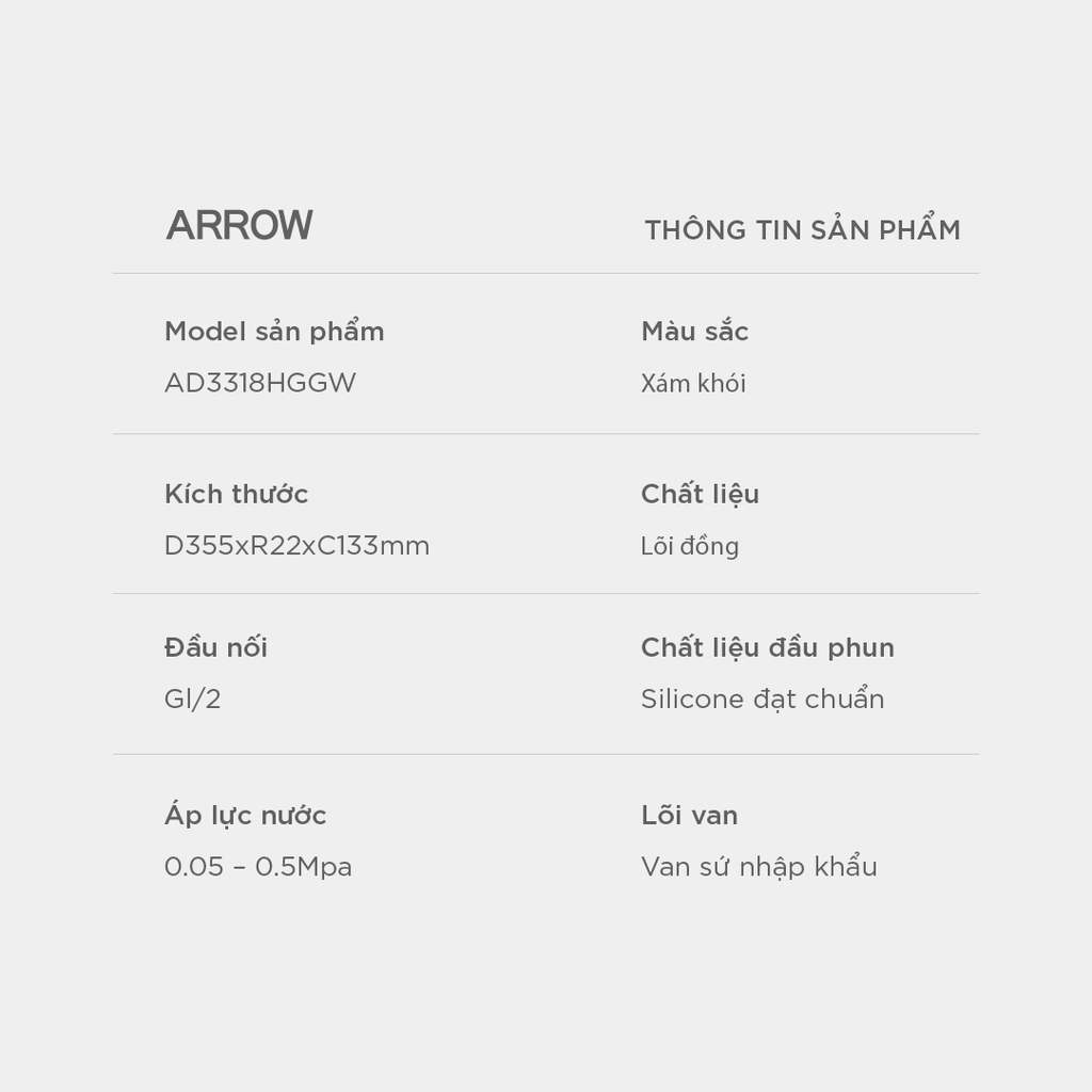 Vòi sen cây nóng lạnh Arrow AD3318HGGW
