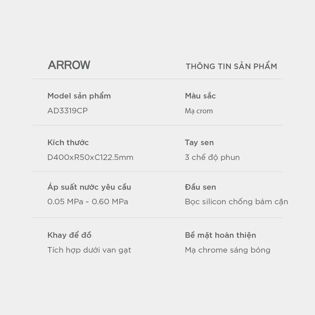 Vòi sen cây nóng lạnh Arrow AD3319CP