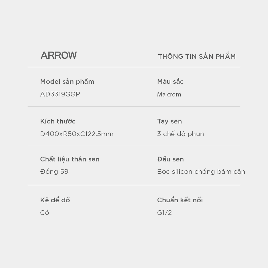 Vòi sen cây nóng lạnh Arrow AD3319GGP