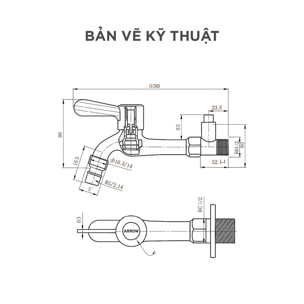 Vòi Hồ Lạnh Gắn Tường Arrow AD4603CP