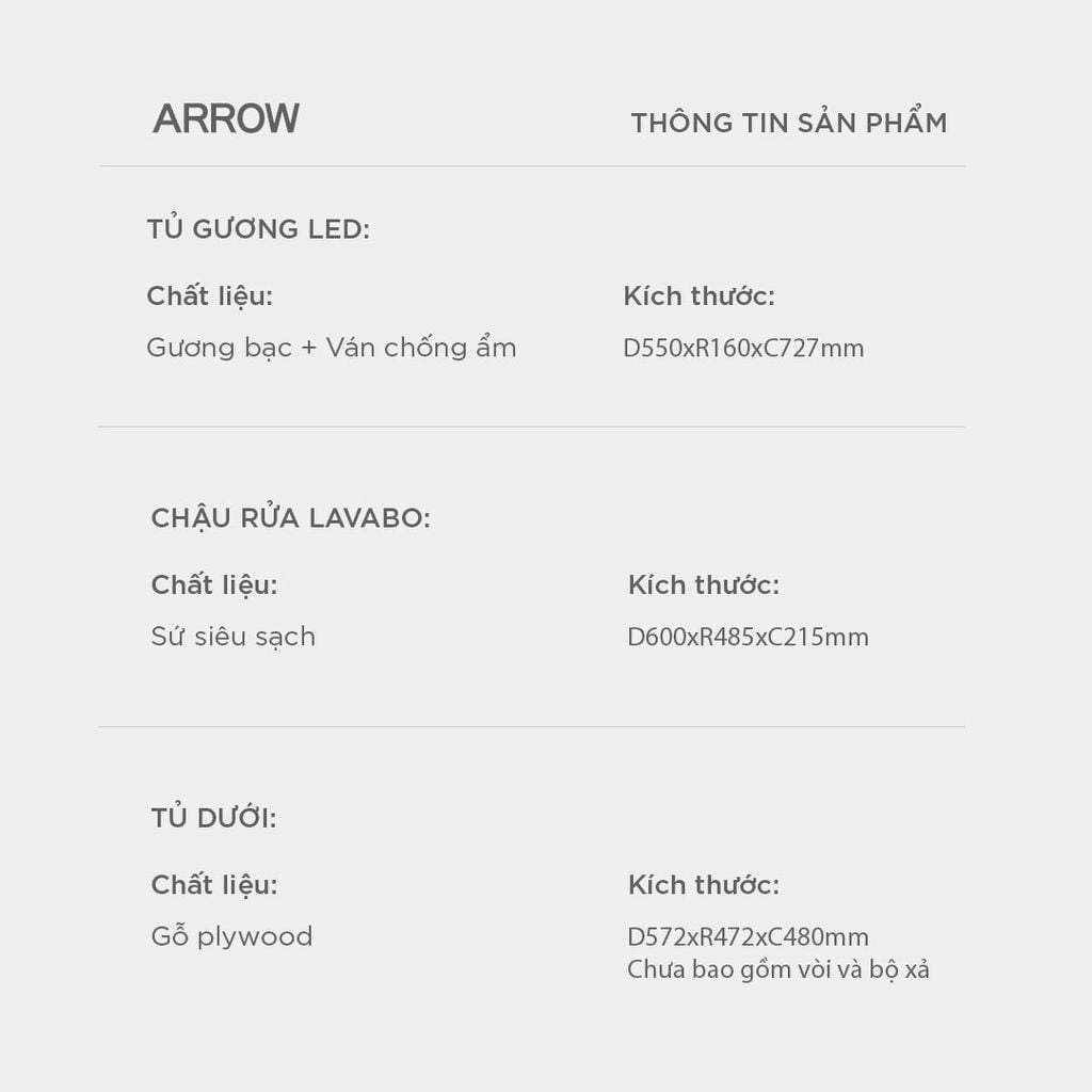 Bộ Tủ Lavabo Arrow ADGMD6G31003D-JX/AP31003D và Tủ Gương Arrow AMJD6G31003D-JX