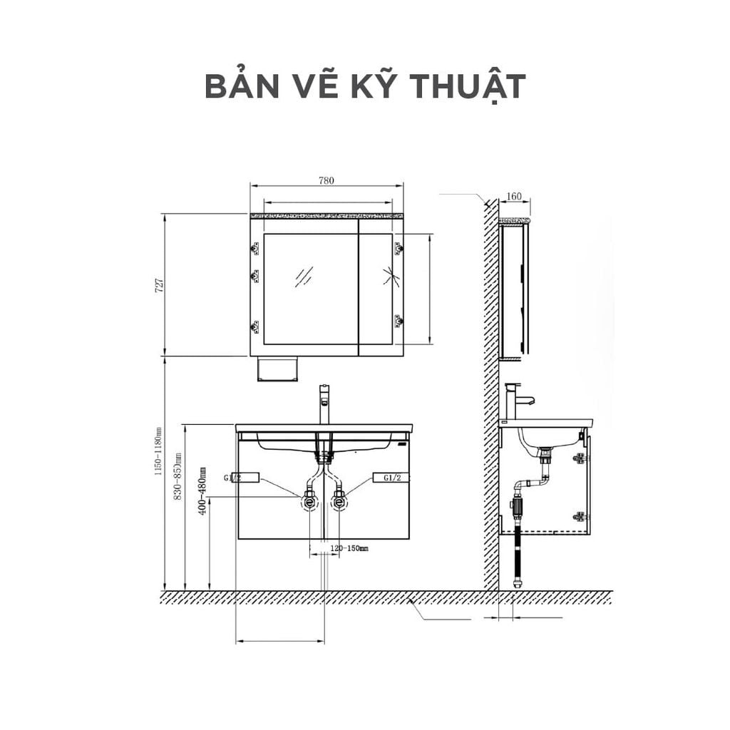 Bộ Tủ Lavabo Arrow ADGMD8G3328-1-AK và Tủ Gương Arrow AMJD8G3328-1-AK