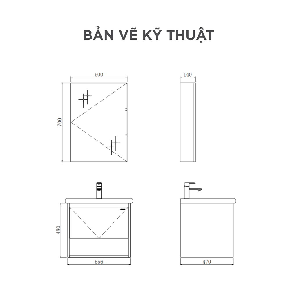 Bộ Tủ Lavabo Arrow ADGU6G3256-F/AP3256 và Tủ Gương Arrow AMJU6G3256-F