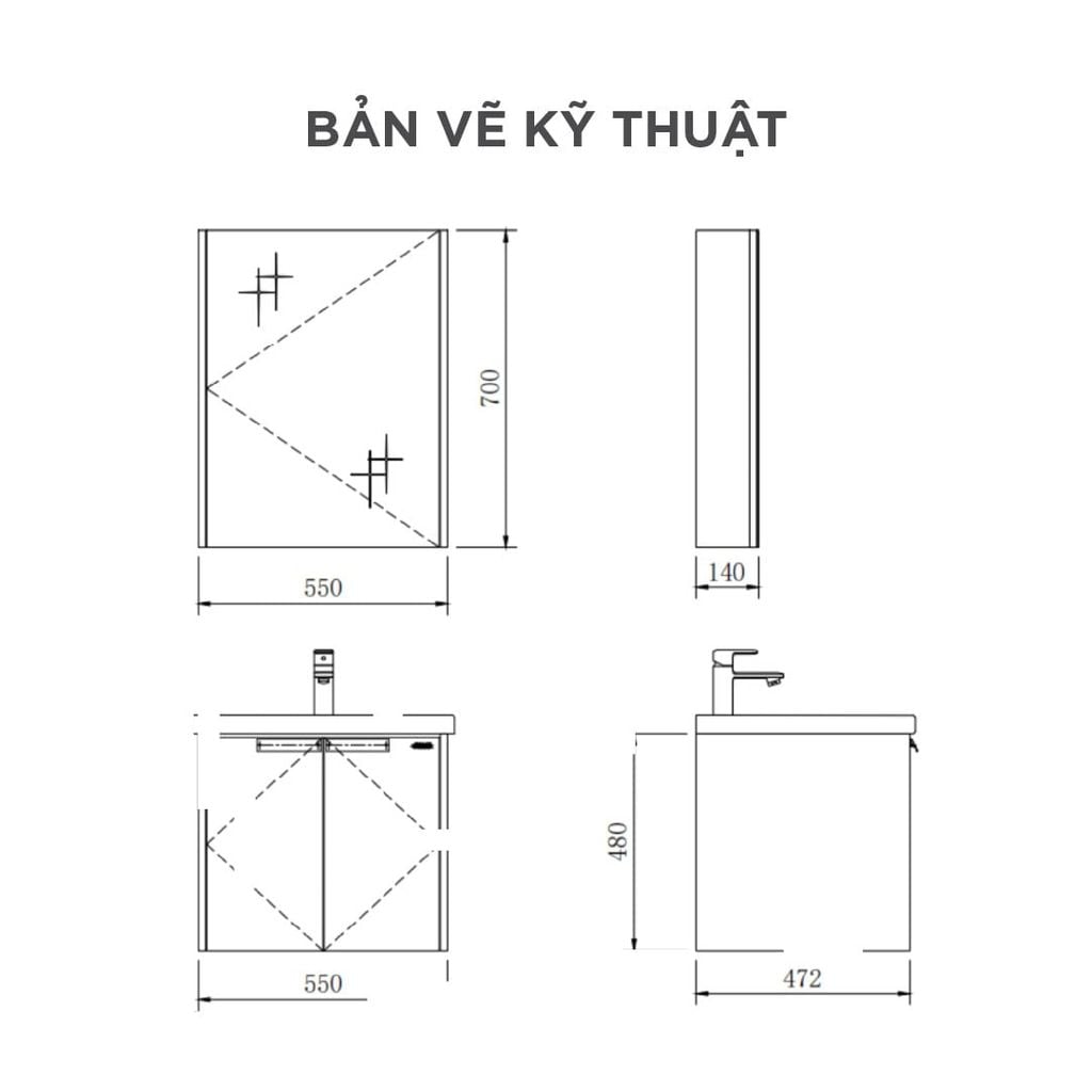 Bộ Tủ Lavabo Arrow ADGU6G3366-C/AP3366 và Tủ Gương Arrow AMJU6G3366-C