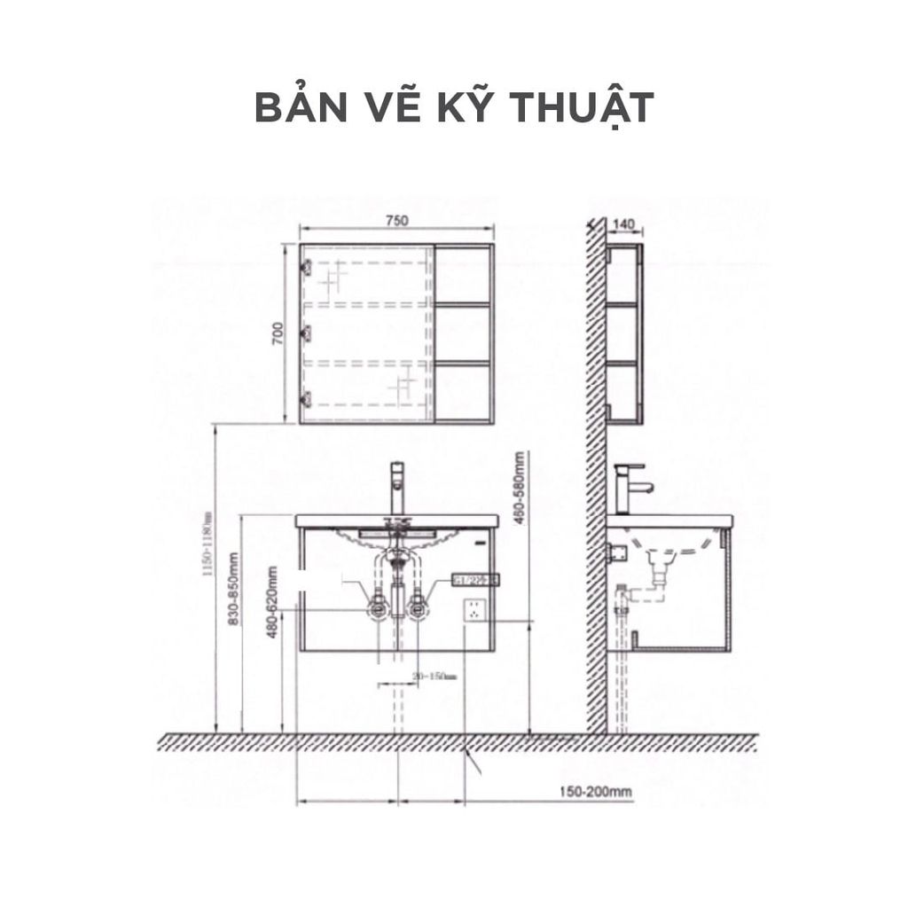 Bộ Tủ Lavabo Arrow ADGU8G3368-C/AP3368 và Tủ Gương Arrow AMJU8G3368-C