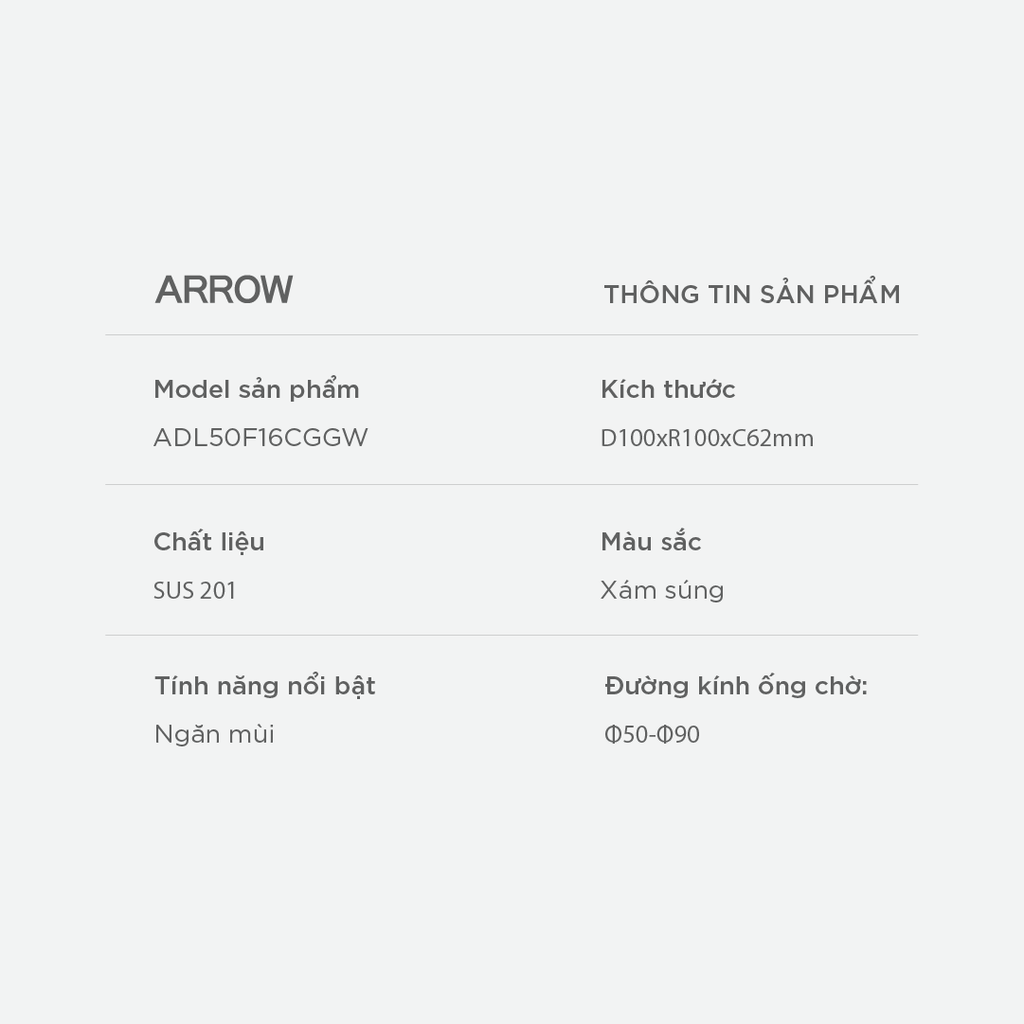 Phễu thoát sàn Arrow ADL50F16CGGW