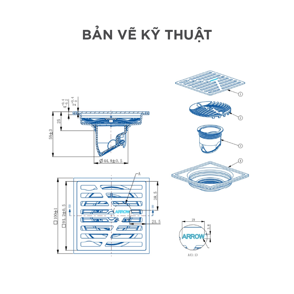 Phễu thoát sàn Arrow ADL50F16CGGW