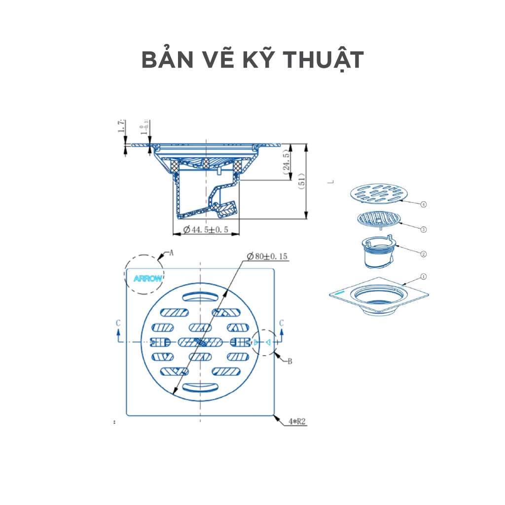 Phễu thoát sàn Arrow ADL50F17ACP