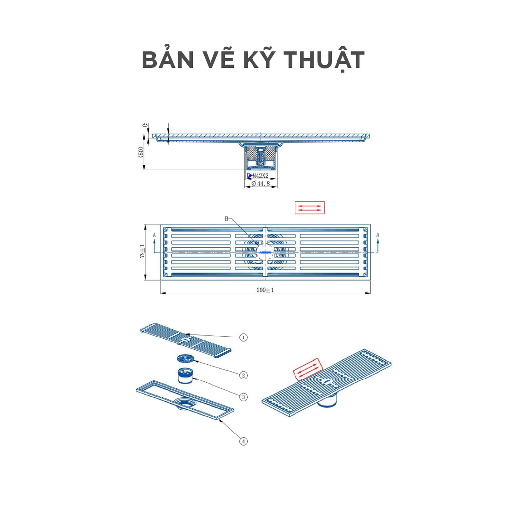 Phễu thoát sàn Arrow ADL50T20-300CP