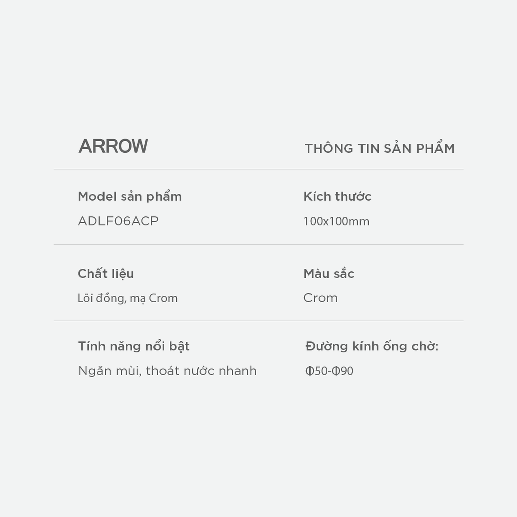 Phễu thoát sàn Arrow ADLF06ACP