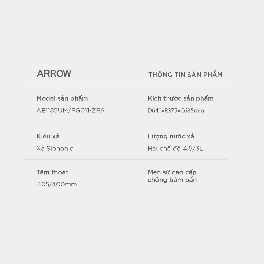 Bồn cầu một khối Arrow AE1185UM/PG011-ZPA