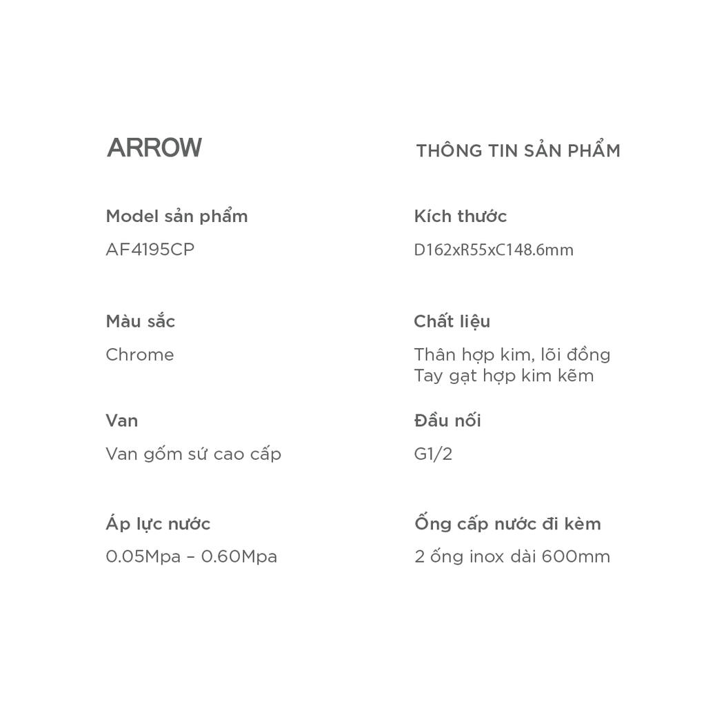 Vòi lavabo nóng lạnh Arrow AF4195CP